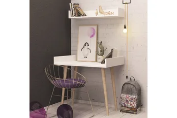 Skaberg Skrivebord 90 cm med Opbevaring Væghylde - Hvid/Natur - Møbler - Borde - Kontorbord - Skrivebord