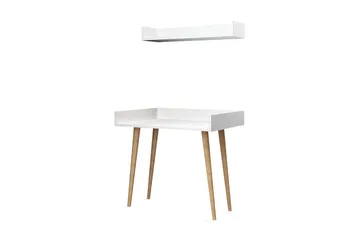 Skaberg Skrivebord 90 cm med Opbevaring Væghylde - Hvid/Natur - Møbler - Borde - Kontorbord - Skrivebord