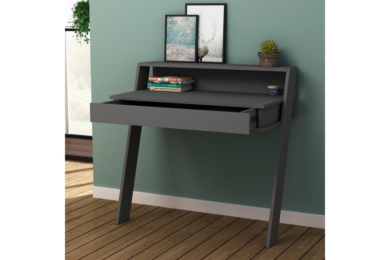 Skoved Skrivebord 94 cm med Opbevaring Skuffe + Hylde - Grå - Møbler - Borde - Kontorbord - Skrivebord