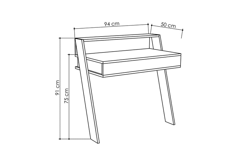 Skoved Skrivebord 94 cm med Opbevaring Skuffe + Hylde - Grå - Skrivebord