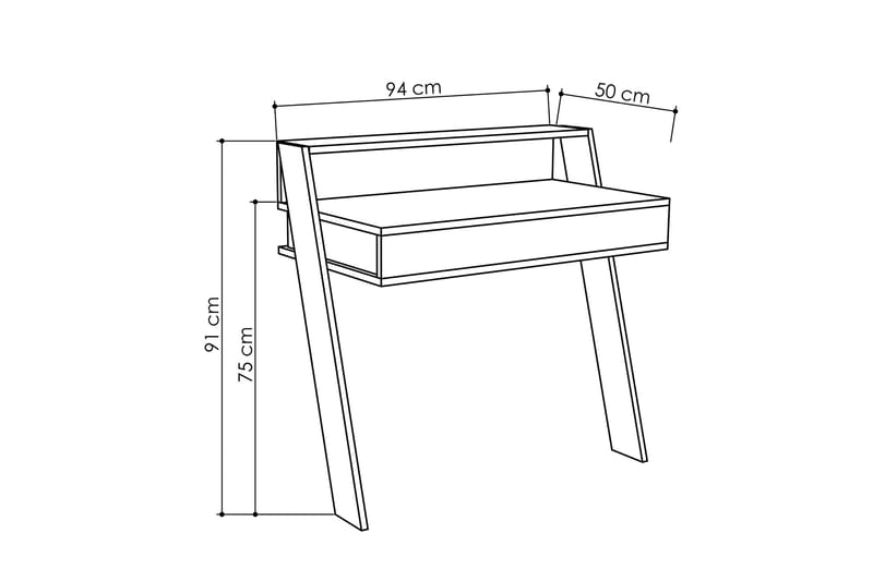 Skoved Skrivebord 94 cm med Opbevaring Skuffe + Hylde - Grå - Møbler - Borde - Kontorbord - Skrivebord