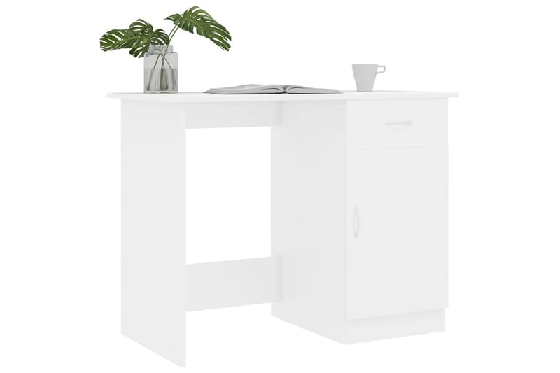 Skrivebord 100x50x76 cm Spånplade Hvid Højglans - Hvid - Skrivebord
