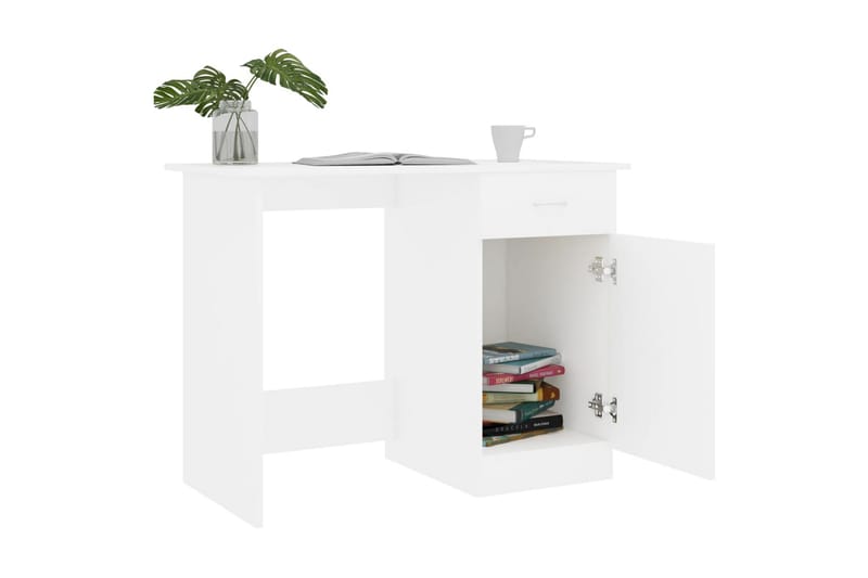 Skrivebord 100x50x76 cm Spånplade Hvid - Hvid - Skrivebord