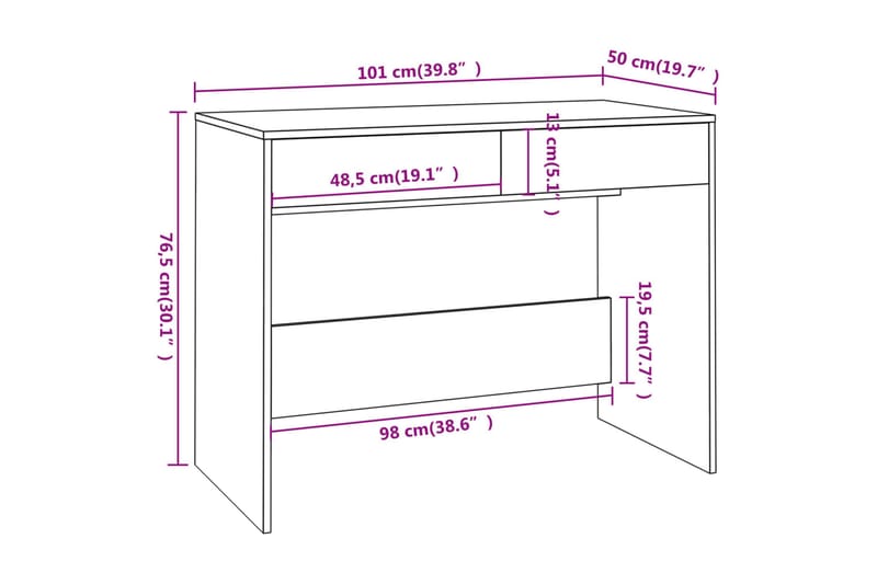 skrivebord 101x50x76,5 cm spånplade betongrå - Grå - Skrivebord