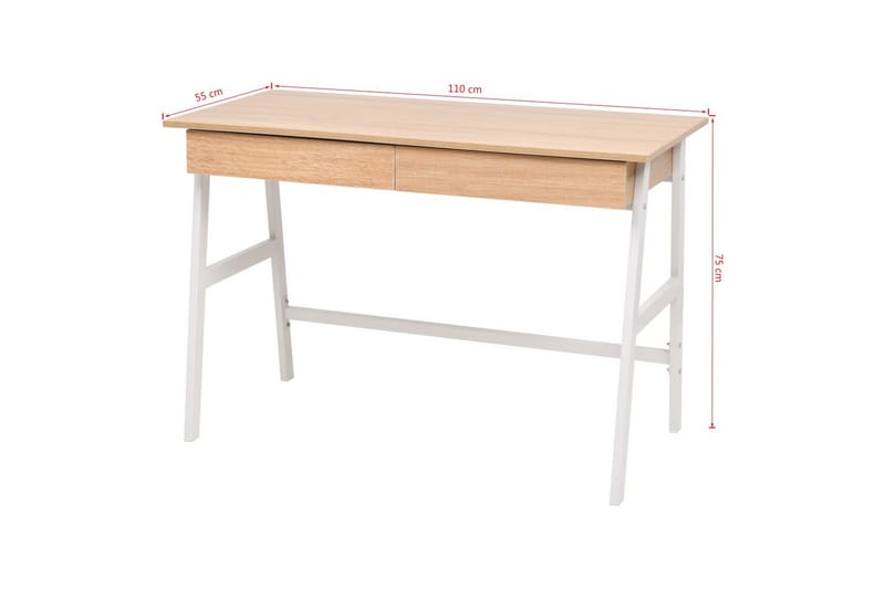 Skrivebord 110 X 55 X 75 Cm Eg Og Hvid - Brun - Møbler - Borde - Kontorbord - Skrivebord