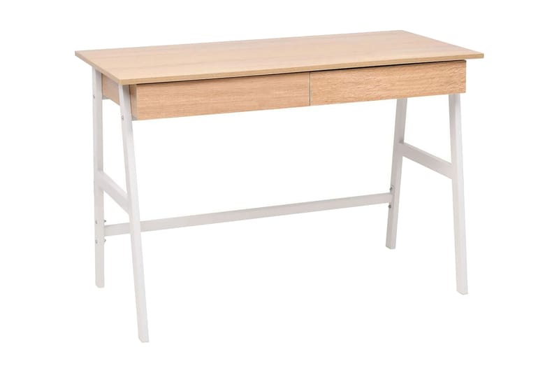 Skrivebord 110 X 55 X 75 Cm Eg Og Hvid - Brun - Møbler - Borde - Kontorbord - Skrivebord