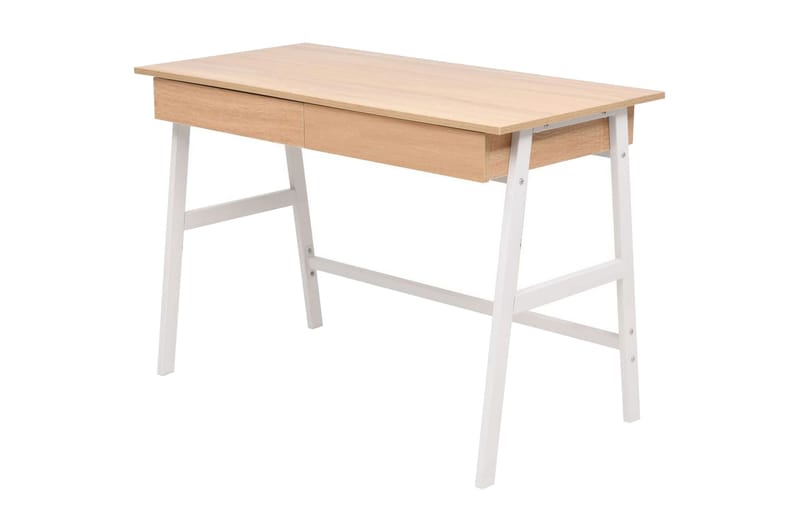 Skrivebord 110 X 55 X 75 Cm Eg Og Hvid - Brun - Møbler - Borde - Kontorbord - Skrivebord