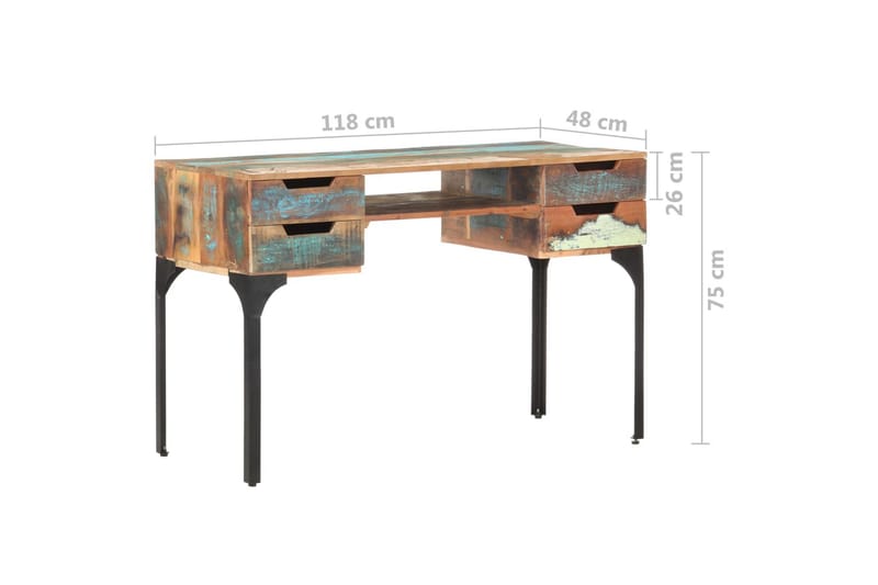 Skrivebord 118X48X75 cm Massivt Genbrugstræ - Flerfarvet - Skrivebord
