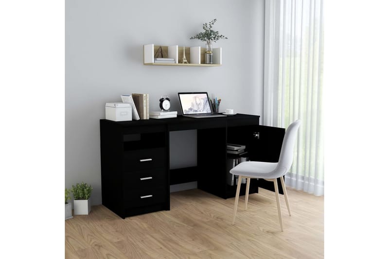 Skrivebord 140x50x76 cm Spånplade Sort - Sort - Møbler - Borde - Kontorbord - Skrivebord