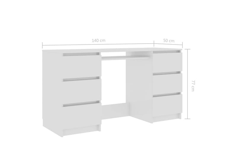 Skrivebord 140x50x77 cm Spånplade Højglans Hvid - Hvid - Skrivebord