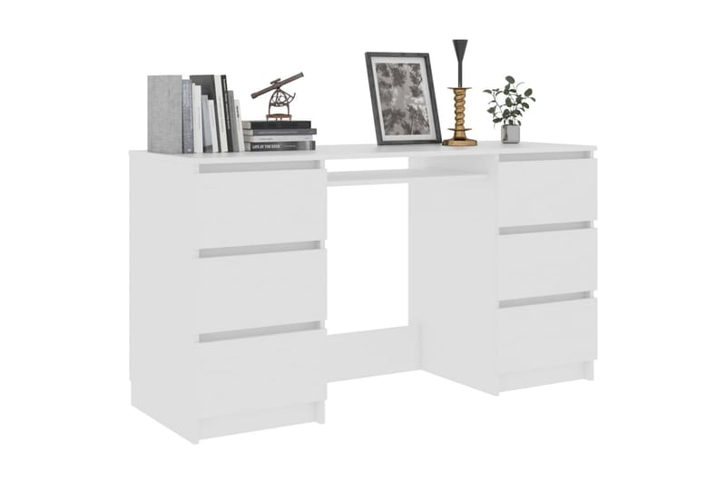 Skrivebord 140x50x77 cm Spånplade Hvid - Hvid - Skrivebord