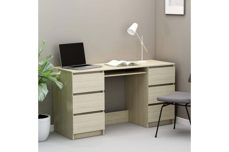 Skrivebord 140x50x77 cm Spånplade Sonoma-Eg - Brun - Møbler - Borde - Kontorbord - Skrivebord