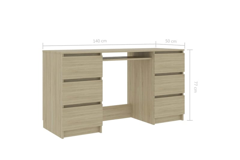 Skrivebord 140x50x77 cm Spånplade Sonoma-Eg - Brun - Skrivebord