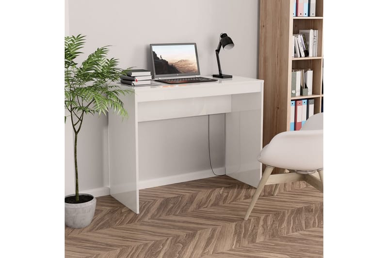 Skrivebord 90 x 40 x 72 cm spånplade hvid højglans - Hvid - Møbler - Borde - Kontorbord - Skrivebord