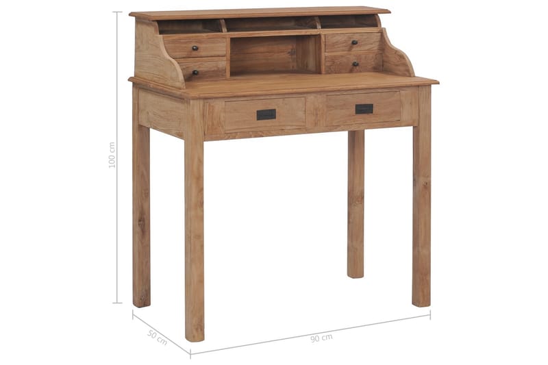 Skrivebord 90 X 50 X 100 Cm Massivt Teaktræ - Brun - Møbler - Borde - Kontorbord - Skrivebord
