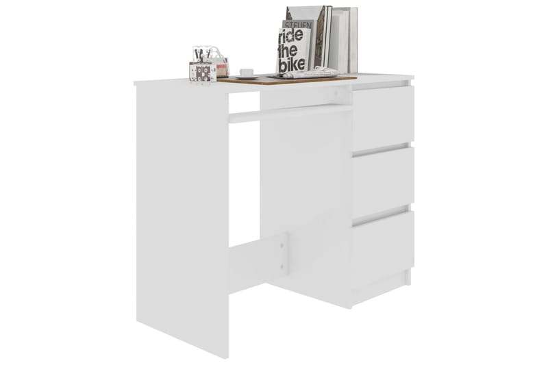 Skrivebord 90x45x76 cm Spånplade Højglans Hvid - Hvid - Møbler - Borde - Kontorbord - Skrivebord
