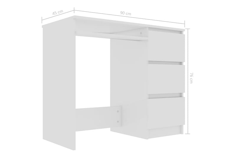 Skrivebord 90x45x76 cm Spånplade Højglans Hvid - Hvid - Skrivebord