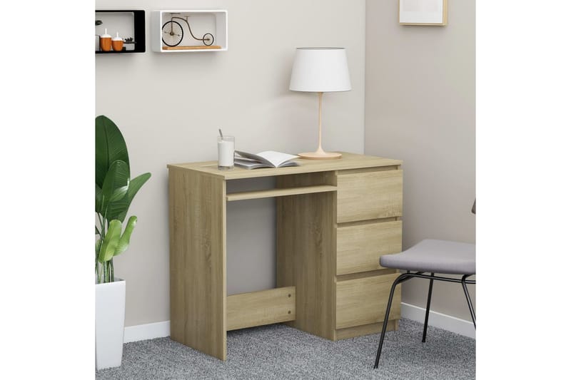 Skrivebord 90x45x76 cm Spånplade Sonoma-Eg - Brun - Møbler - Borde - Kontorbord - Skrivebord
