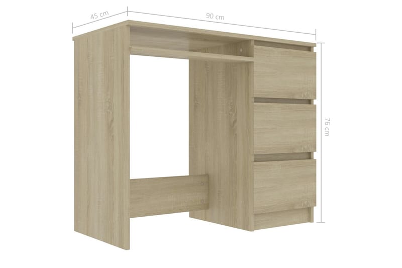 Skrivebord 90x45x76 cm Spånplade Sonoma-Eg - Brun - Skrivebord