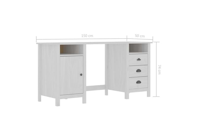 Skrivebord Hill Range 150x50x74 cm Massivt Fyrretræ Hvid - Skrivebord