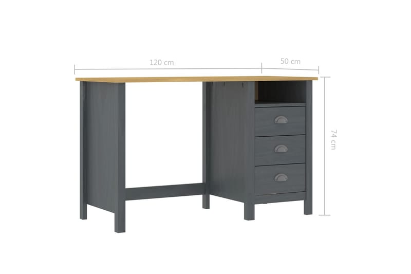 Skrivebord Hill Range 3 Skuffer 120x50x74 cm Fyrretræ Grå - Møbler - Borde - Kontorbord - Skrivebord