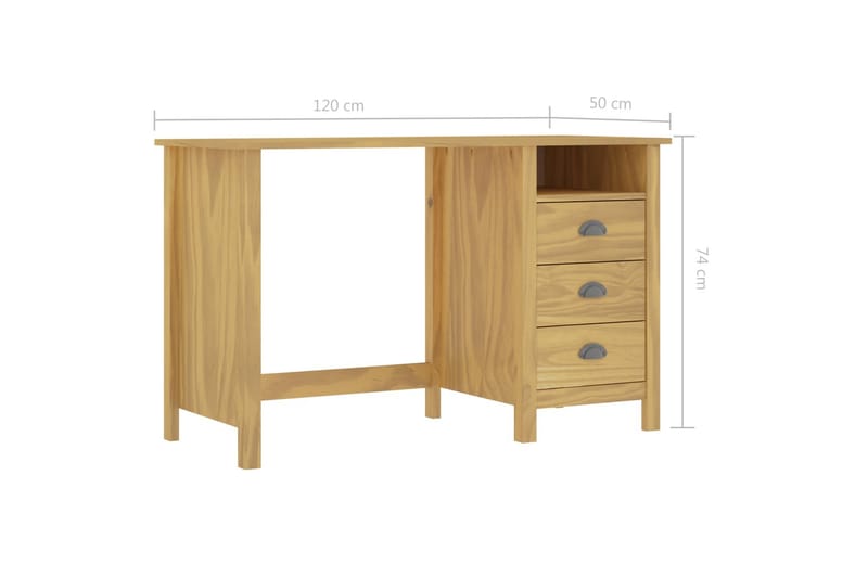 Skrivebord Hill Range 3 Skuffer 120x50x74cm Massivt Fyrretræ - Skrivebord