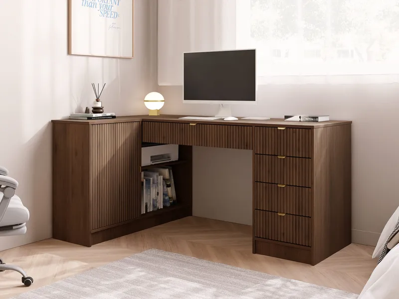 skrivebord Hjørneskrivebord TIRENO brun - Møbler - Borde - Kontorbord - Skrivebord - hjørneskrivebord