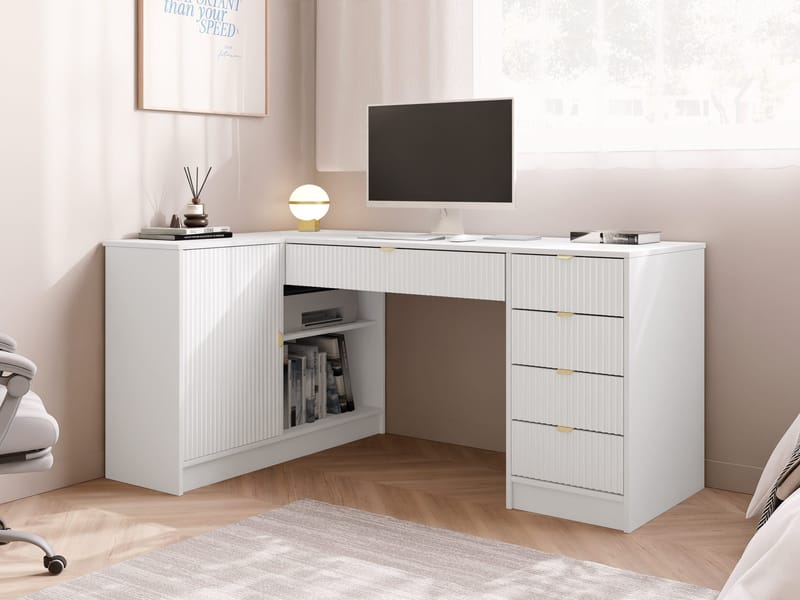 skrivebord Hjørneskrivebord TIRENO hvid - Møbler - Borde - Kontorbord - Skrivebord - hjørneskrivebord