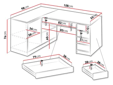 skrivebord Hjørneskrivebord/toiletbord ADA hvid - Møbler - Borde - Kontorbord - Skrivebord - hjørneskrivebord