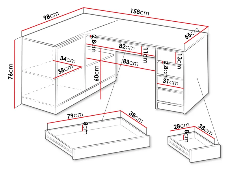 skrivebord Hjørneskrivebord/toiletbord ADA hvid - Møbler - Borde - Kontorbord - Skrivebord - hjørneskrivebord