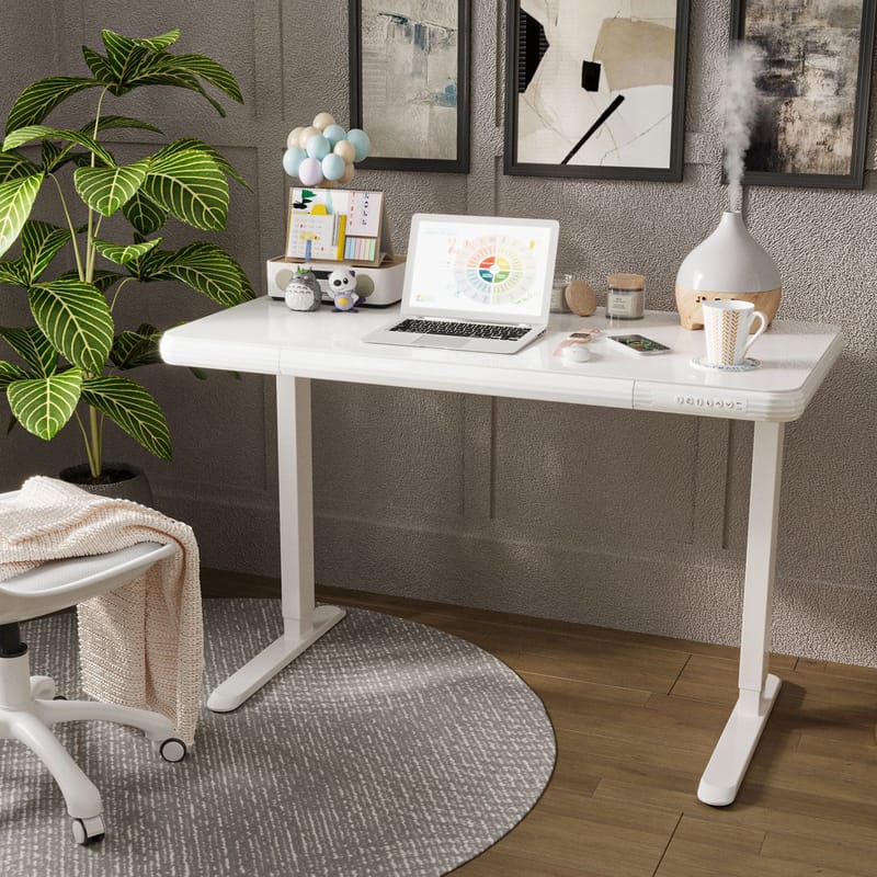 Skrivebord HOME4YOU Ergo Fit med 1 motor 122x62x73,5-118 cm Hvid - Hvid - Møbler - Borde - Kontorbord - Skrivebord - hæve-sænke-bord