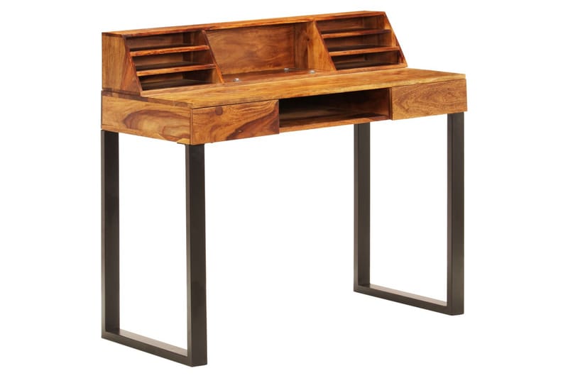 Skrivebord Massivt Sheeshamtræ Og Stål 110 X 50 X 94 Cm - Brun - Møbler - Borde - Kontorbord - Skrivebord