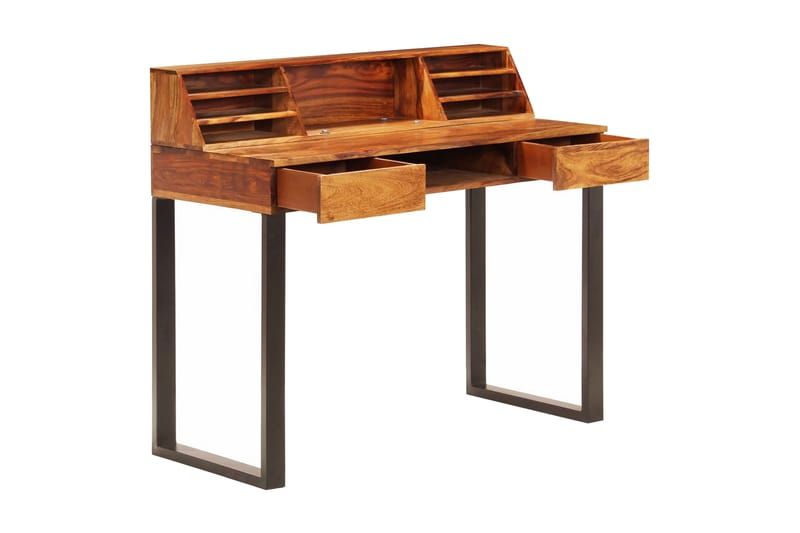 Skrivebord Massivt Sheeshamtræ Og Stål 110 X 50 X 94 Cm - Brun - Møbler - Borde - Kontorbord - Skrivebord