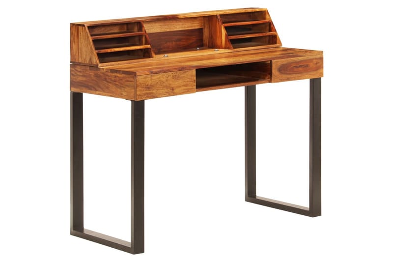 Skrivebord Massivt Sheeshamtræ Og Stål 110 X 50 X 94 Cm - Brun - Møbler - Borde - Kontorbord - Skrivebord