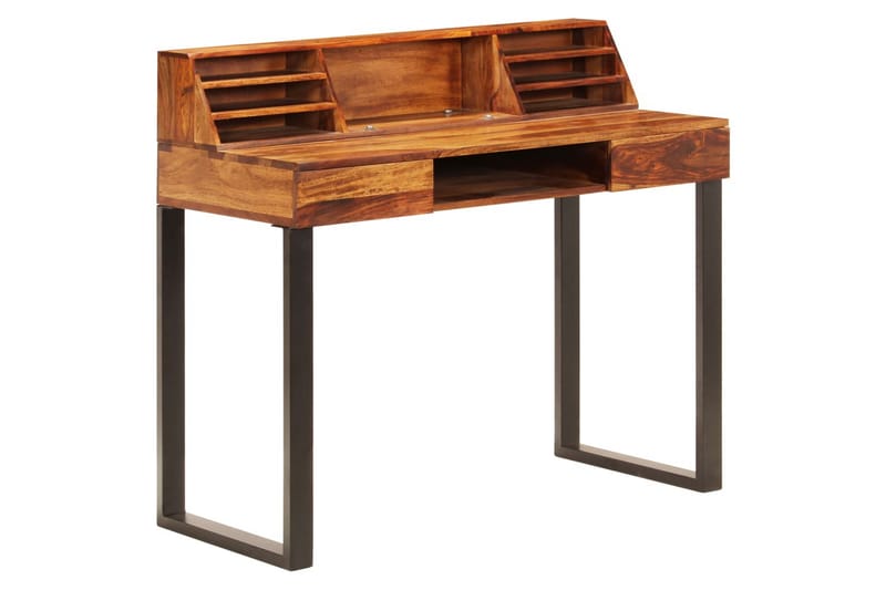 Skrivebord Massivt Sheeshamtræ Og Stål 110 X 50 X 94 Cm - Brun - Møbler - Borde - Kontorbord - Skrivebord