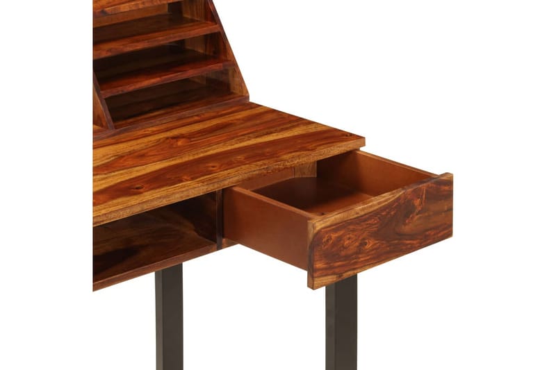 Skrivebord Massivt Sheeshamtræ Og Stål 110 X 50 X 94 Cm - Brun - Møbler - Borde - Kontorbord - Skrivebord