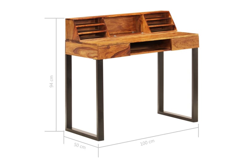 Skrivebord Massivt Sheeshamtræ Og Stål 110 X 50 X 94 Cm - Brun - Møbler - Borde - Kontorbord - Skrivebord