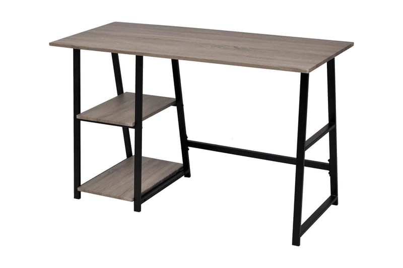 Skrivebord Med 2 Hylder Grå Og Eg - Flerfarvet - Møbler - Borde - Kontorbord - Skrivebord