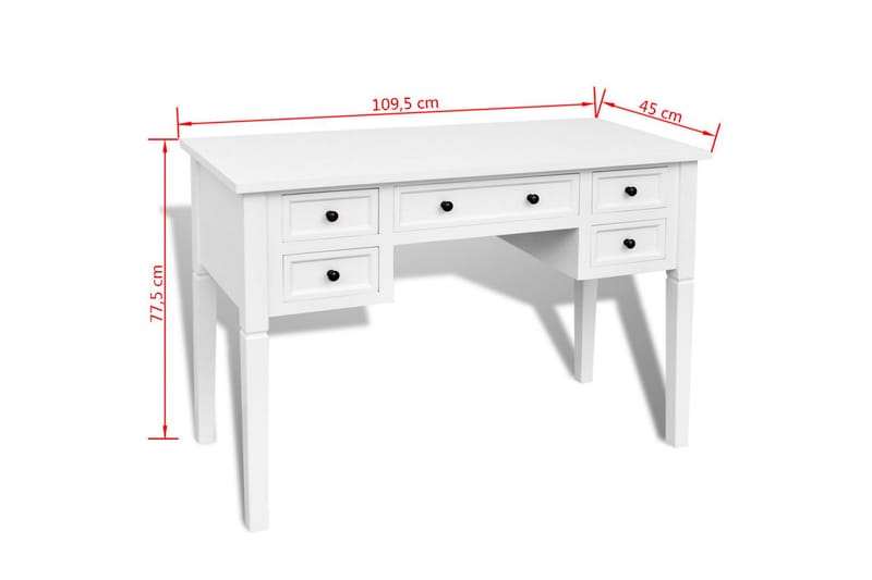 Skrivebord Med Fem Skuffer Hvid - Hvid - Møbler - Borde - Kontorbord - Skrivebord