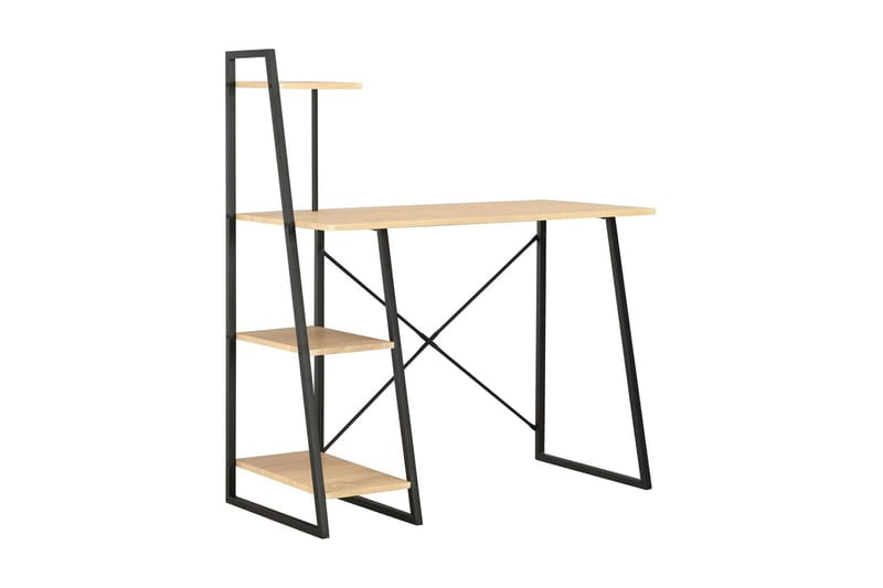 Skrivebord med hylder 102 x 50 x 117 cm sort og eg - Brun - Møbler - Borde - Kontorbord - Skrivebord