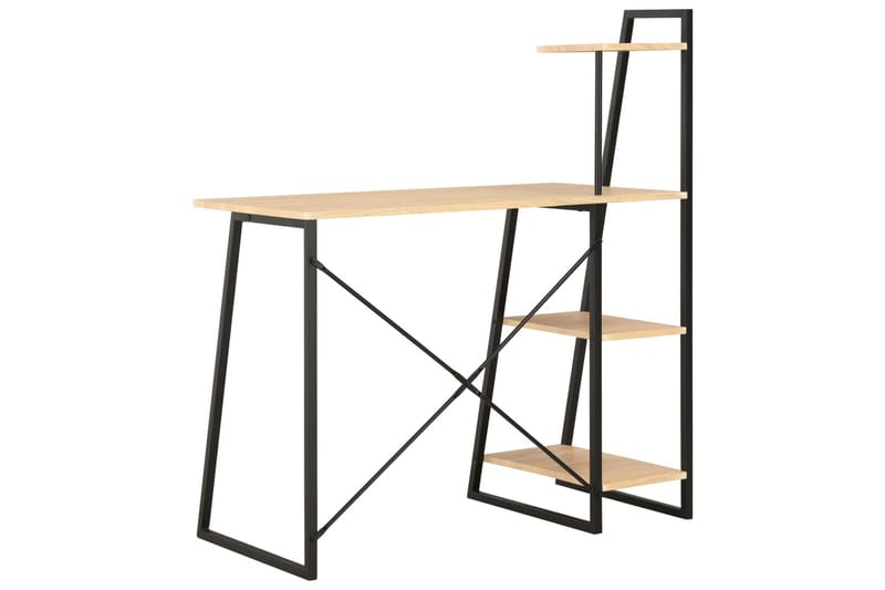 Skrivebord med hylder 102 x 50 x 117 cm sort og eg - Brun - Møbler - Borde - Kontorbord - Skrivebord