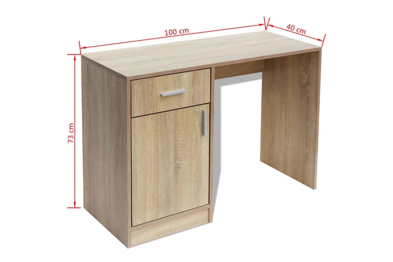 Skrivebord Med Skuffe Og Skab Egetræsfarvet 100X40X73 Cm - Brun - Møbler - Borde - Kontorbord - Skrivebord