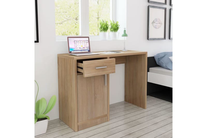 Skrivebord Med Skuffe Og Skab Egetræsfarvet 100X40X73 Cm - Brun - Møbler - Borde - Kontorbord - Skrivebord