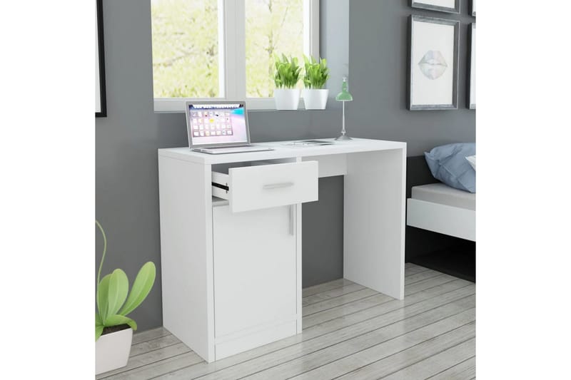 Skrivebord Med Skuffe Og Skab Hvid 100X40X73 Cm - Hvid - Møbler - Borde - Kontorbord - Skrivebord