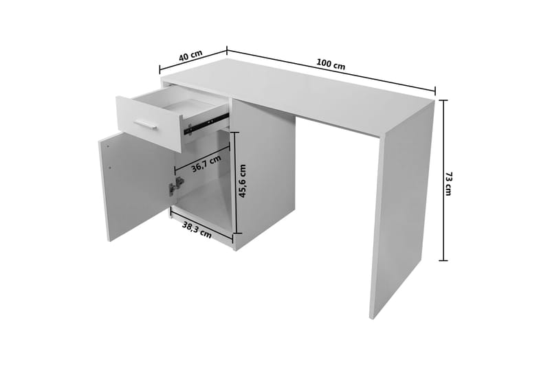 Skrivebord Med Skuffe Og Skab Hvid 100X40X73 Cm - Hvid - Møbler - Borde - Kontorbord - Skrivebord