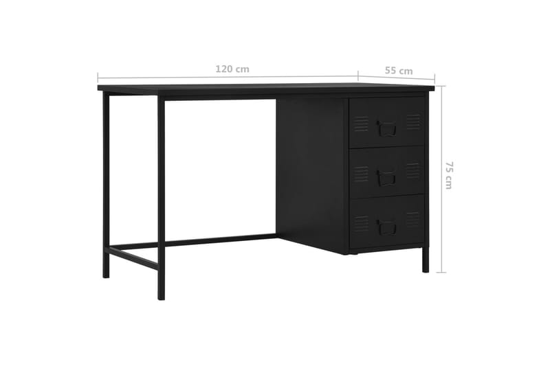 skrivebord med skuffer industriel 120 x 55 x 75 cm stål sort - Sort - Skrivebord