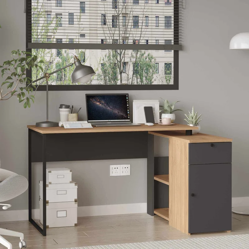Skrivebord Skye Decor Cleo Hylde (129,8 x 70 x 90 cm) Natur antracit - Natur/Antracit - Møbler - Borde - Kontorbord - Skrivebord