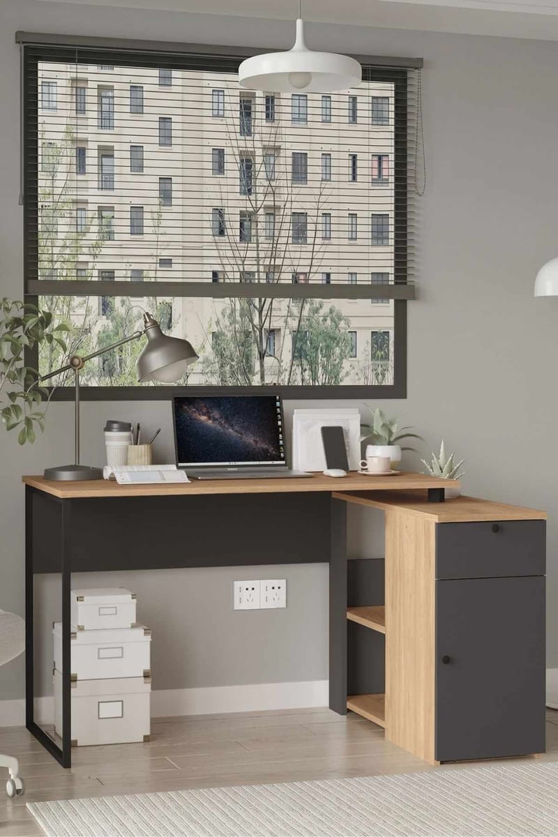 Skrivebord Skye Decor Cleo Hylde (129,8 x 70 x 90 cm) Natur antracit - Natur/Antracit - Møbler - Borde - Kontorbord - Skrivebord