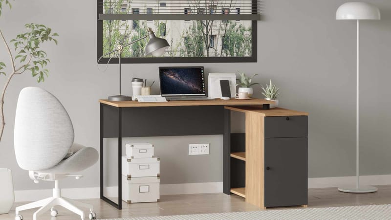 Skrivebord Skye Decor Cleo Hylde (129,8 x 70 x 90 cm) Natur antracit - Natur/Antracit - Møbler - Borde - Kontorbord - Skrivebord