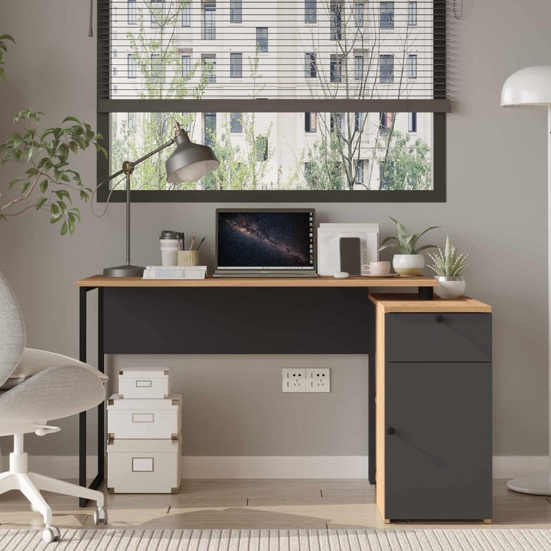 Skrivebord Skye Decor Cleo Hylde (129,8 x 70 x 90 cm) Natur antracit - Natur/Antracit - Møbler - Borde - Kontorbord - Skrivebord